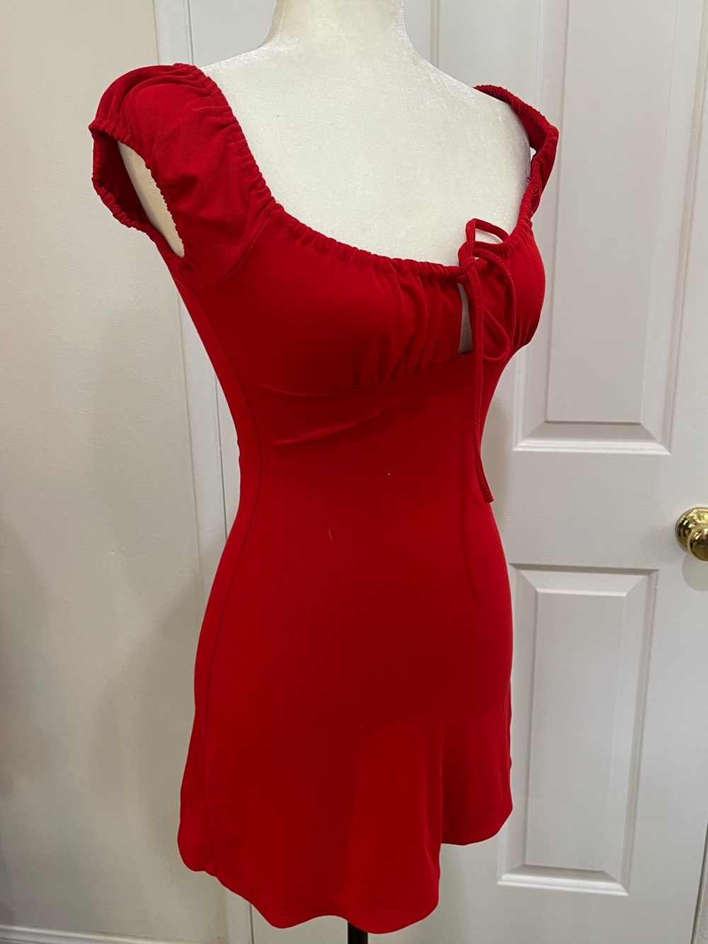 Red Riding Hood Ruched Tie-Front Mini Dress - Picture 4 of 8